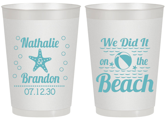 Personalized Wedding 20 oz Frosted Cups - We Did It On The Beach | 287