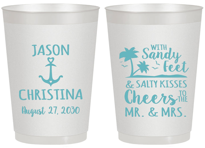 Personalized Wedding 20 oz Frosted Cups - Sandy Feet Salty Kisses | 290