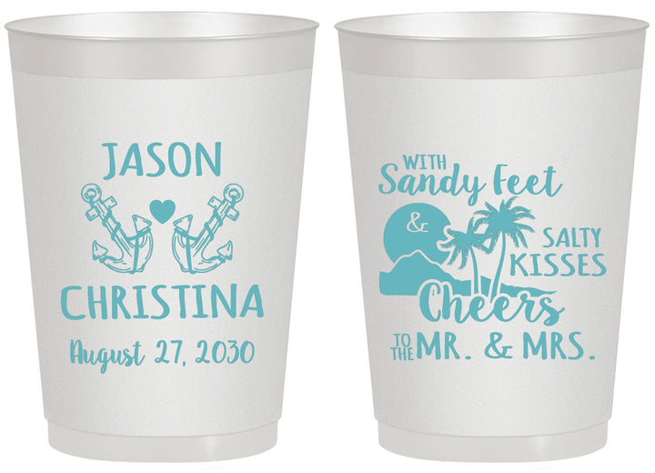 Personalized Wedding 20 oz Frosted Cups - Sandy Feet Salty Kisses | 291