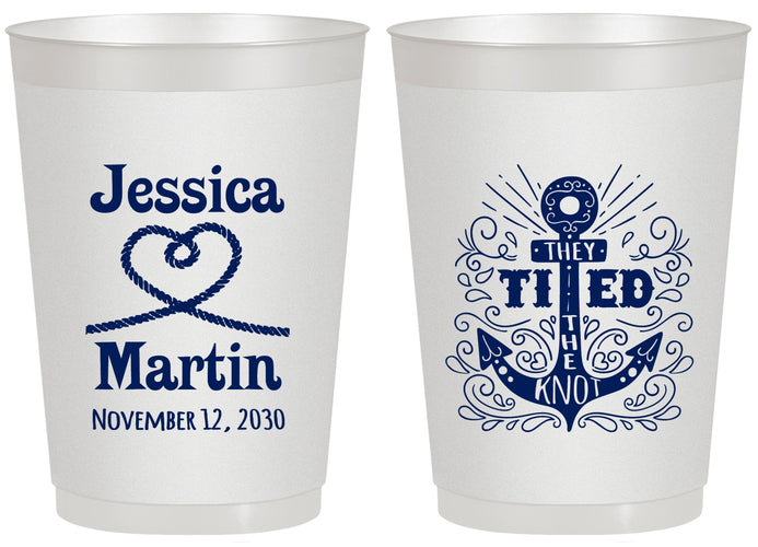 Personalized Wedding 20 oz Frosted Cups - They Tied The Knot Nautical | 293