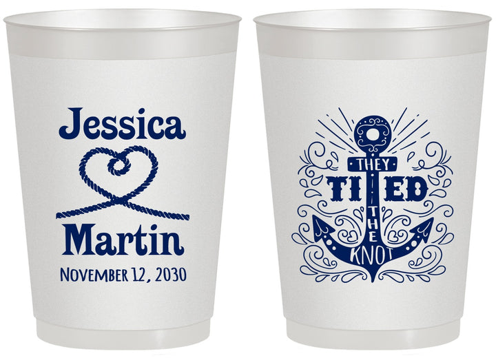 Personalized Wedding 20 oz Frosted Cups - They Tied The Knot Nautical | 293