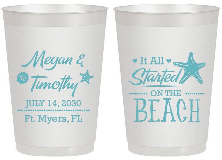 Personalized Wedding 20 oz Frosted Cups - Started On The Beach | 295