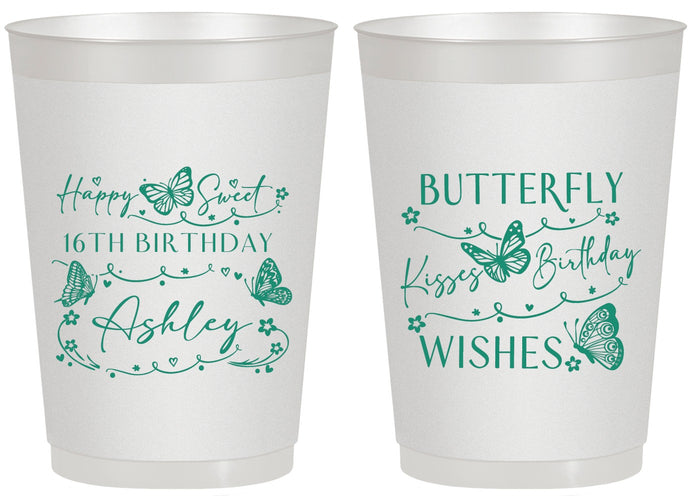 Personalized 16th Birthday 20 oz Frosted Cups - Butterfly Wishes | 300001