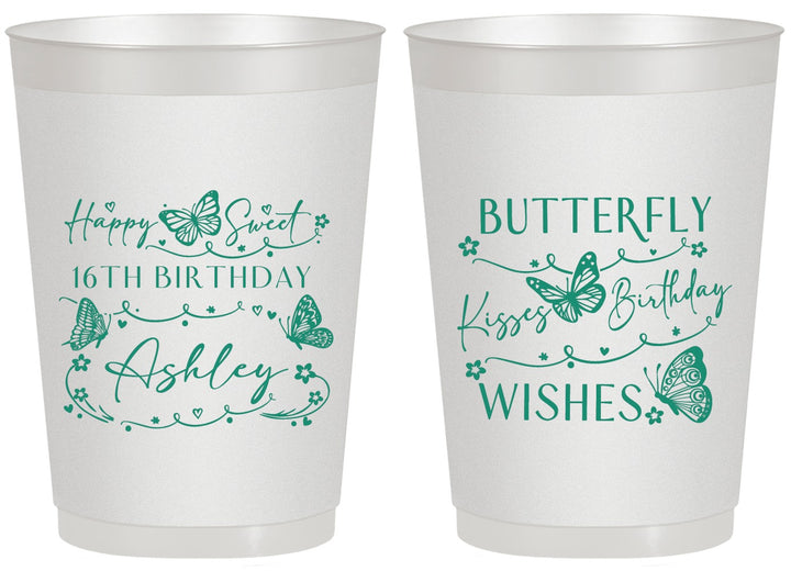 Personalized 16th Birthday 20 oz Frosted Cups - Butterfly Wishes | 300001