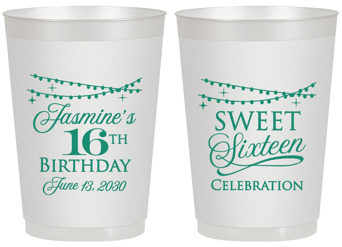 Personalized 16th Birthday 20 oz Frosted Cups - String Lights | 300009
