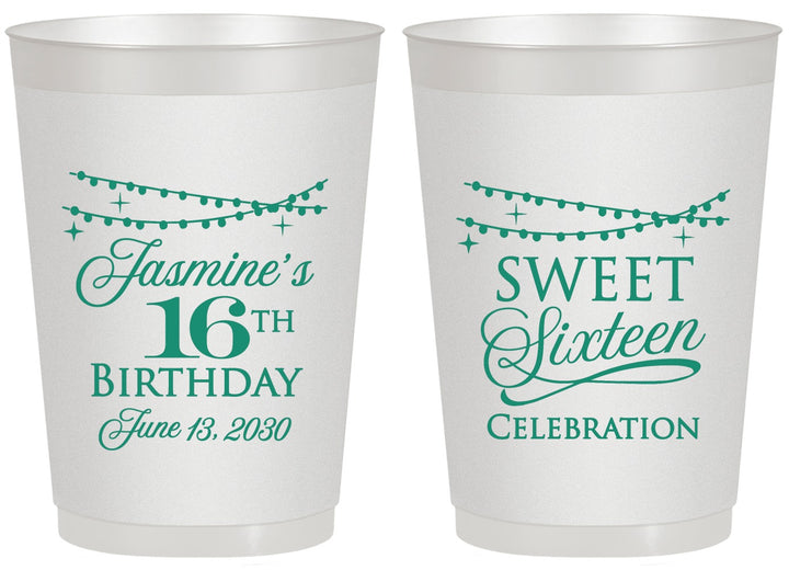 Personalized 16th Birthday 20 oz Frosted Cups - String Lights | 300009