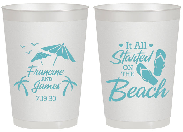 Personalized Wedding 20 oz Frosted Cups - Started On The Beach | 310