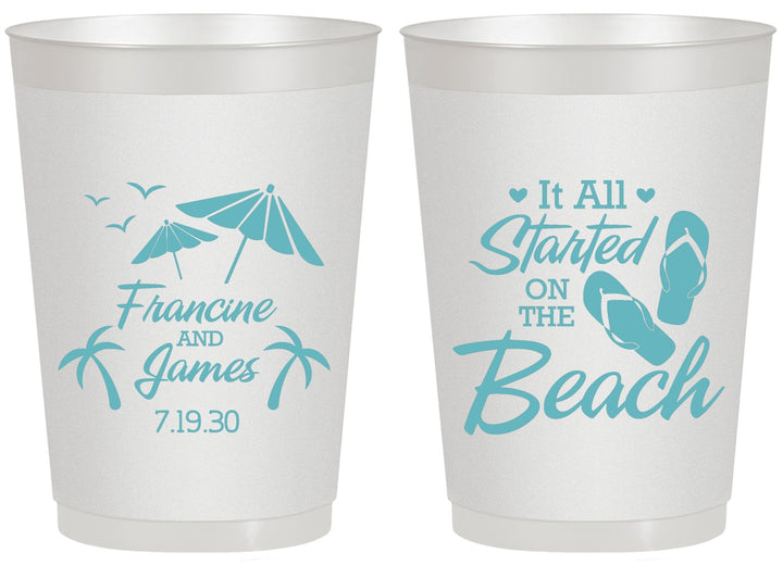 Personalized Wedding 20 oz Frosted Cups - Started On The Beach | 310