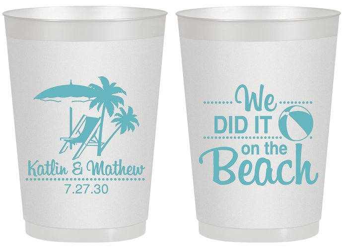 Personalized Wedding 20 oz Frosted Cups - We Did It On The Beach | 317