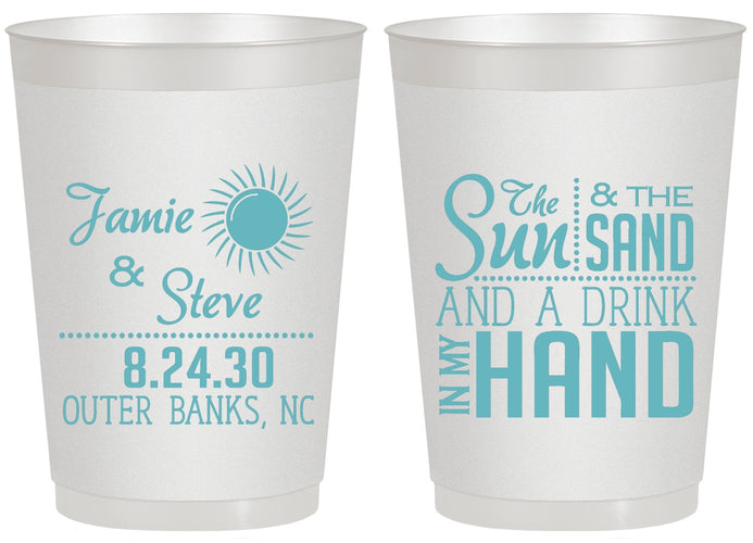 Personalized Wedding 20 oz Frosted Cups - Sun Sand Drink In My Hand | 319