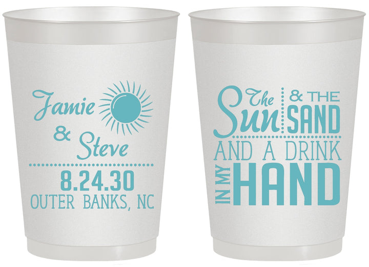 Personalized Wedding 20 oz Frosted Cups - Sun Sand Drink In My Hand | 319