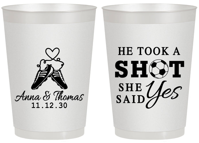 Personalized Wedding 20 oz Frosted Cups - Took A Shot Soccer | 322
