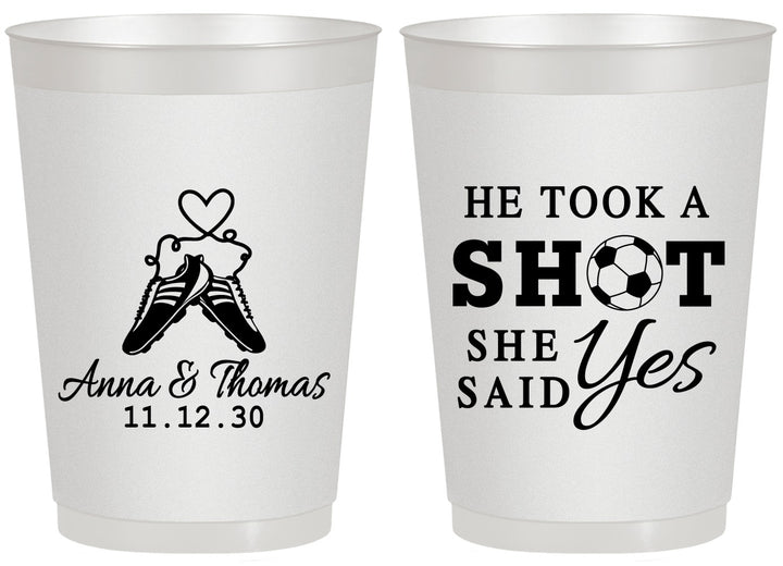 Personalized Wedding 20 oz Frosted Cups - Took A Shot Soccer | 322