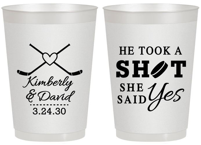 Personalized Wedding 20 oz Frosted Cups - Took A Shot Hockey | 323