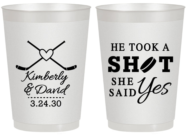 Personalized Wedding 20 oz Frosted Cups - Took A Shot Hockey | 323