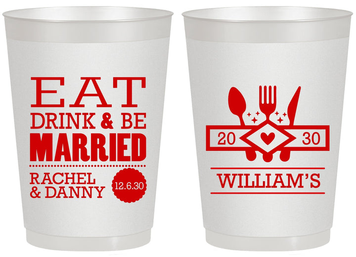 Personalized Wedding 20 oz Frosted Cups - Eat Drink Be Married | 324
