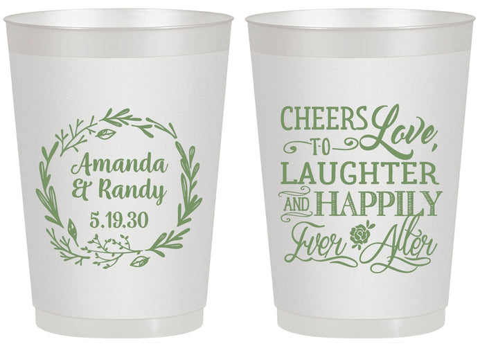 Personalized Wedding 20 oz Frosted Cups - Love Laughter Happily | 326