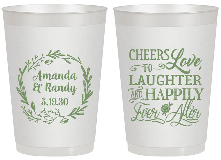 Personalized Wedding 20 oz Frosted Cups - Love Laughter Happily | 326