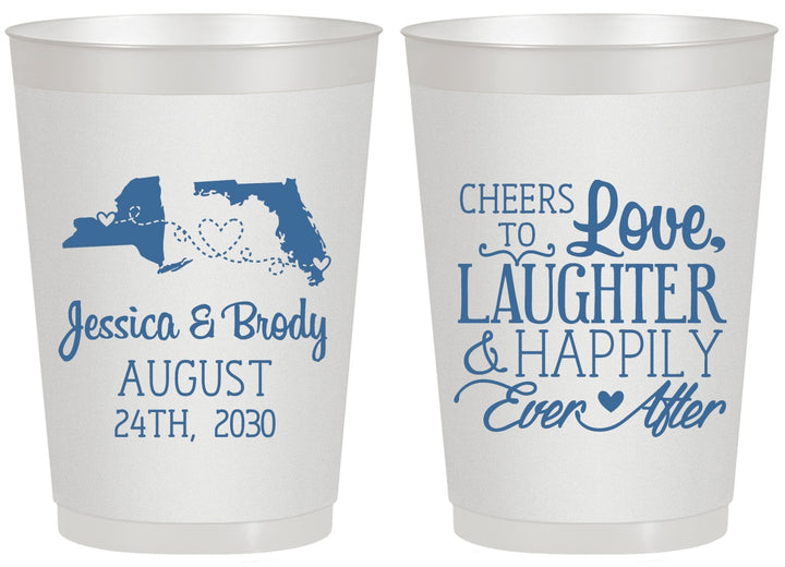 Personalized Wedding 20 oz Frosted Cups - Love Laughter Happily | 329