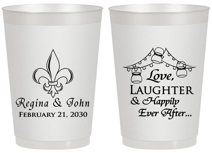 Personalized Wedding 20 oz Frosted Cups - Love Laughter Happily | 338