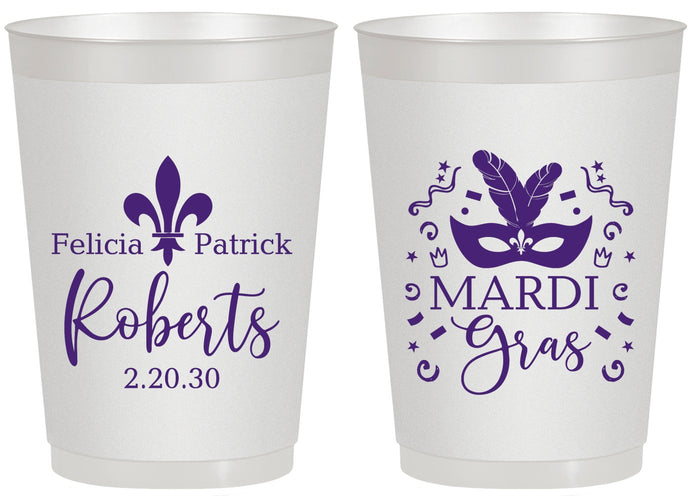 Personalized Wedding 20 oz Frosted Cups - Mardi Gras | 339