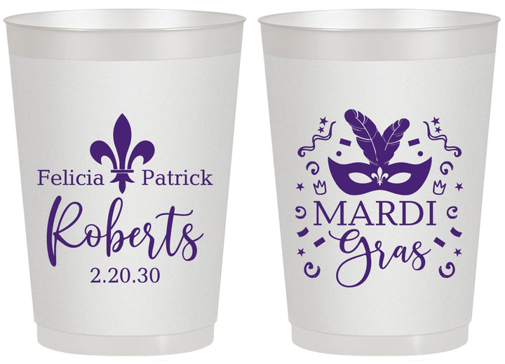 Personalized Wedding 20 oz Frosted Cups - Mardi Gras | 339