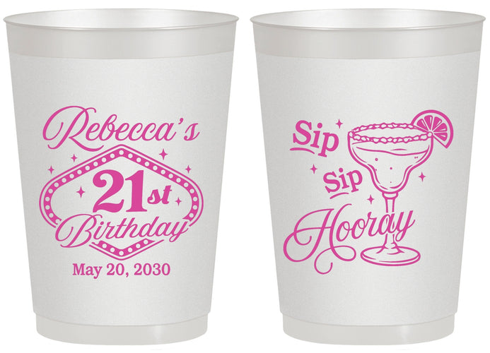 Personalized 21st Birthday 20 oz Frosted Cups - Sip Sip Hooray Vegas | 340006