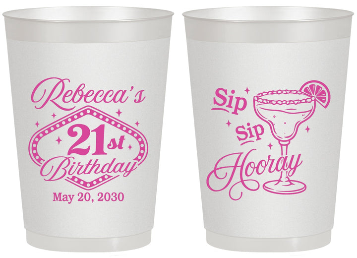 Personalized 21st Birthday 20 oz Frosted Cups - Sip Sip Hooray Vegas | 340006