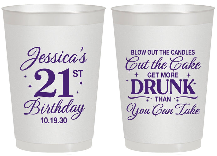 Personalized 21st Birthday 20 oz Frosted Cups - Candles Cake Drunk | 340010