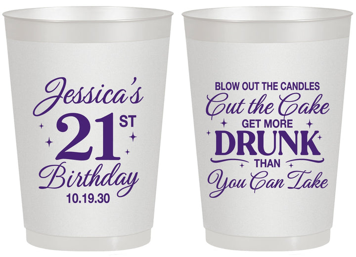 Personalized 21st Birthday 20 oz Frosted Cups - Candles Cake Drunk | 340010