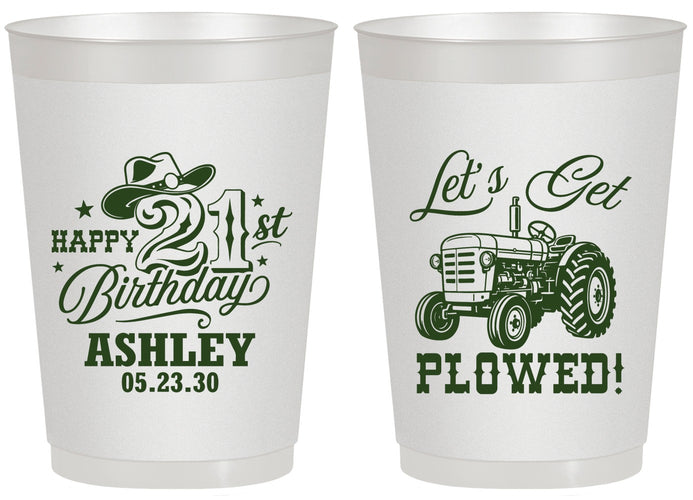 Personalized 21st Birthday 20 oz Frosted Cups - Lets Get Plowed | 340012