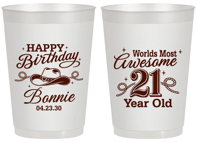 Personalized 21st Birthday 20 oz Frosted Cups - Cowgirl | 340013