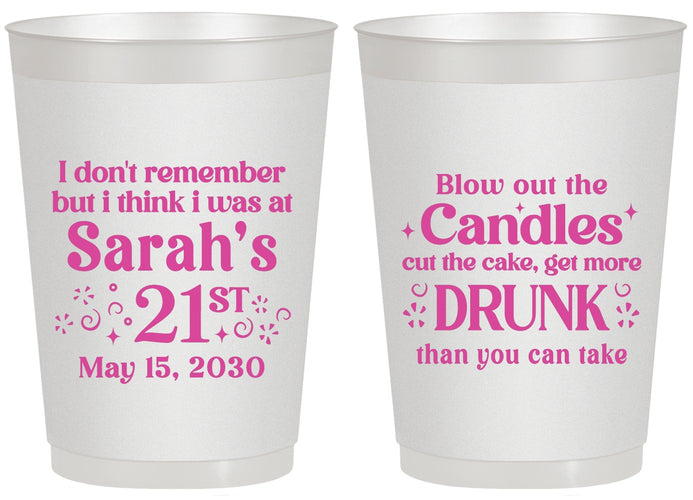 Personalized 21st Birthday 20 oz Frosted Cups - Candles Cake Drunk | 340017