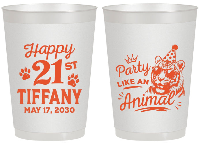 Personalized 21st Birthday 20 oz Frosted Cups - Party Like An Animal Tiger | 340020