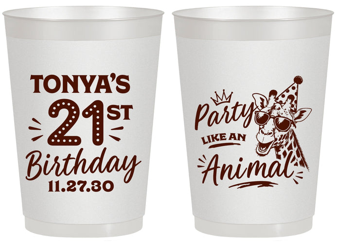 Personalized 21st Birthday 20 oz Frosted Cups - Party Like An Animal Giraffe | 340022