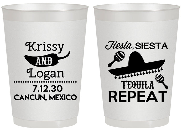 Personalized Wedding 20 oz Frosted Cups - Fiesta Siesta Tequila Repeat | 344