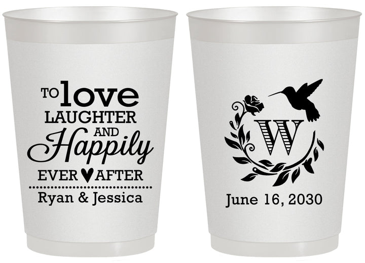Personalized Wedding 20 oz Frosted Cups - Love Laughter Happily | 345