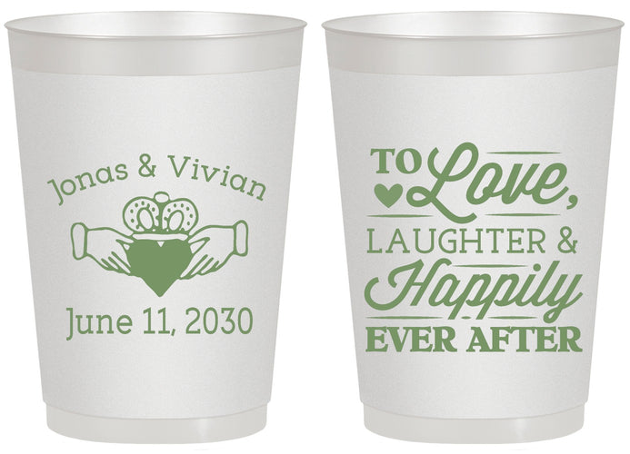 Personalized Wedding 20 oz Frosted Cups - Love Laughter Happily | 346