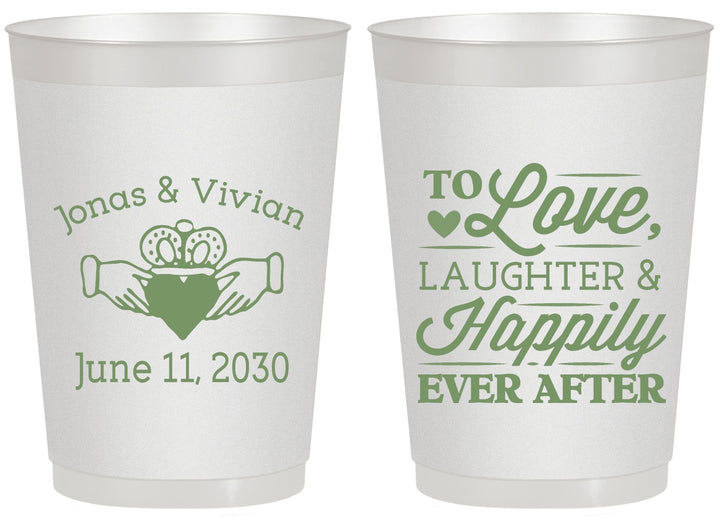 Personalized Wedding 20 oz Frosted Cups - Love Laughter Happily | 346