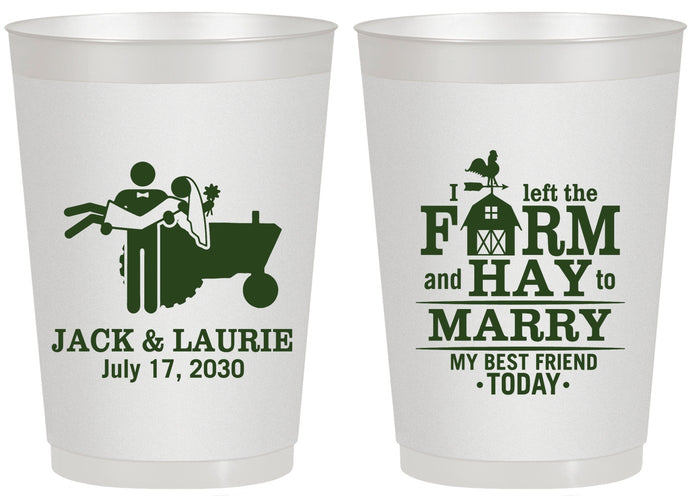 Personalized Wedding 20 oz Frosted Cups - Left The Farm Tractor | 347