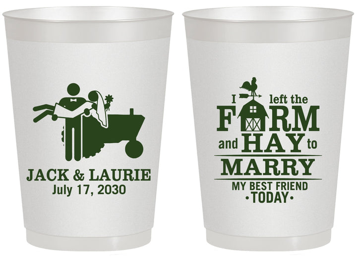 Personalized Wedding 20 oz Frosted Cups - Left The Farm Tractor | 347