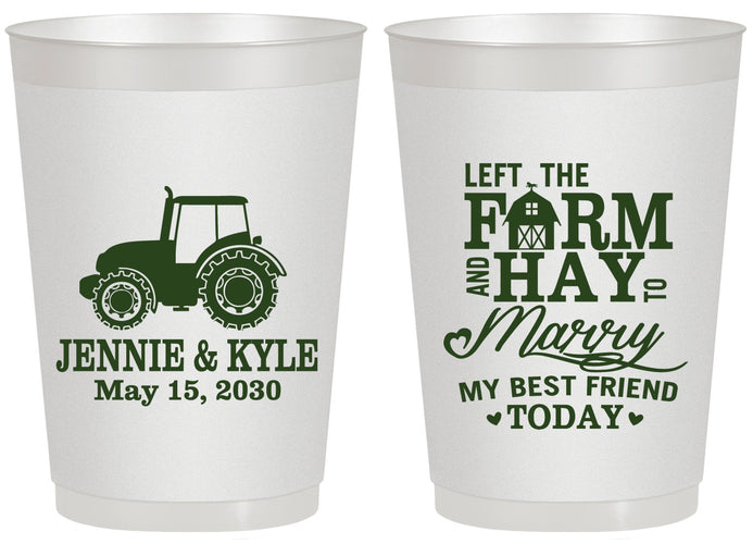 Personalized Wedding 20 oz Frosted Cups - Left The Farm Tractor | 351
