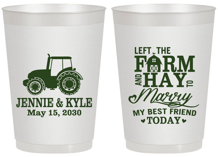 Personalized Wedding 20 oz Frosted Cups - Left The Farm Tractor | 351