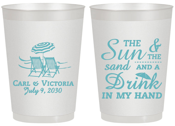 Personalized Wedding 20 oz Frosted Cups - Sun Sand Drink In My Hand | 353