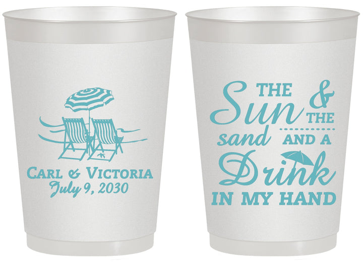 Personalized Wedding 20 oz Frosted Cups - Sun Sand Drink In My Hand | 353