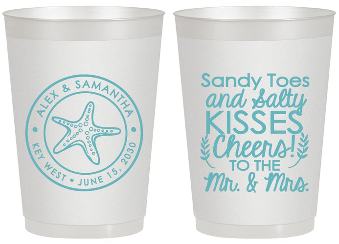 Personalized Wedding 20 oz Frosted Cups - Sandy Feet Salty Kisses | 355