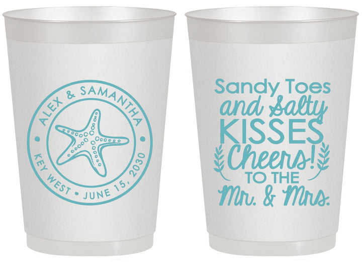 Personalized Wedding 20 oz Frosted Cups - Sandy Feet Salty Kisses | 355