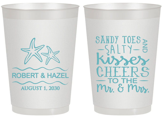 Personalized Wedding 20 oz Frosted Cups - Sandy Feet Salty Kisses | 356