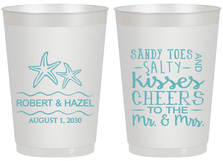 Personalized Wedding 20 oz Frosted Cups - Sandy Feet Salty Kisses | 356