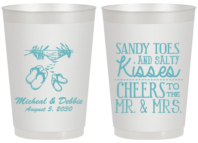 Personalized Wedding 20 oz Frosted Cups - Sandy Feet Salty Kisses | 357